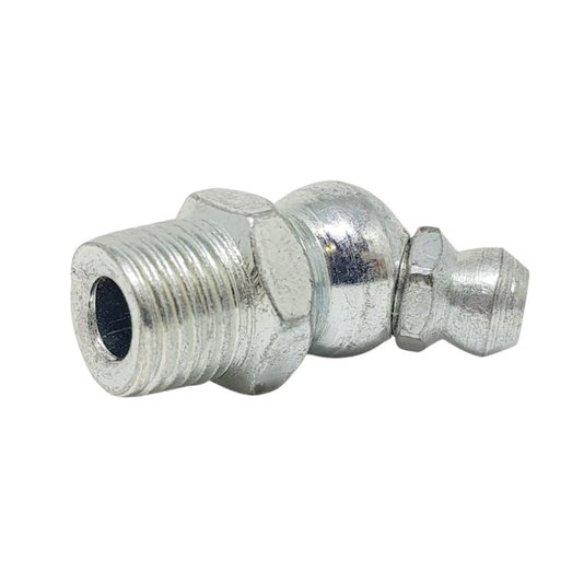 Graxeira Angular 45° Graus Rosca 1/4 Unf 28 Fios - 1/8 Gas Zincada