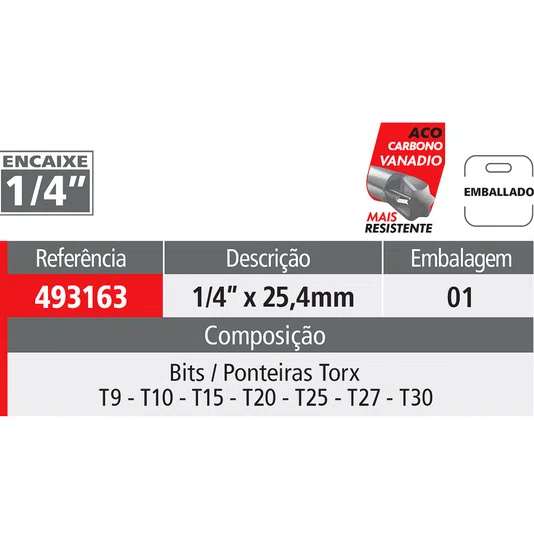 Jogo Bit Torx 7 Peças 1/4 X 25mm Worker