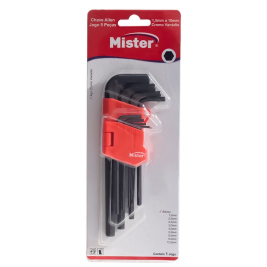 Jogo Chave Allen Longa 9 Peças 1,5mm À 10,0mm Crv - Mister