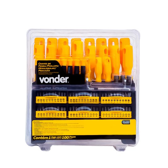 Jogo Chave Fenda Pillips Torx Precisão 100 Pçs Estojo Vonder