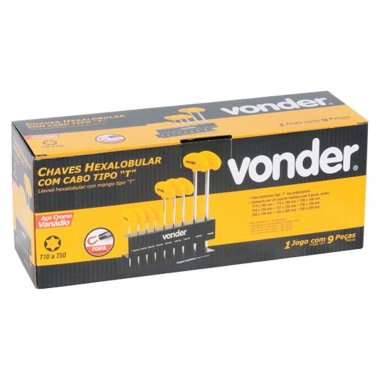 Jogo Chave Torx Hexalobular Cabo T 9 Pçs T10 a T50 Vonder