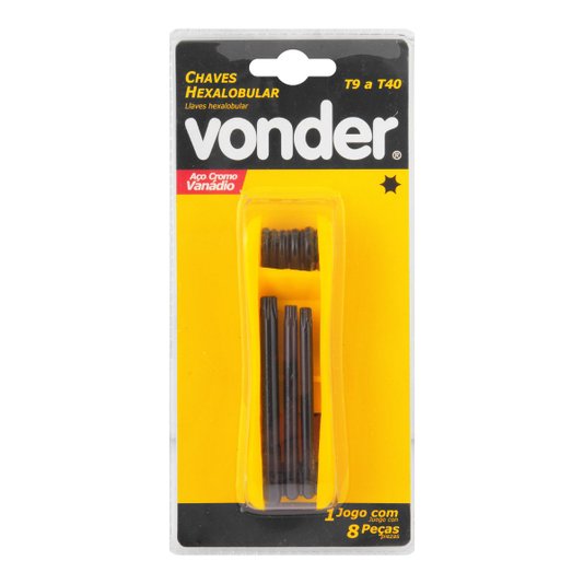 Jogo Chave Torx Hexalobular Canivete 8 Pçs T9 a T40 - Vonder