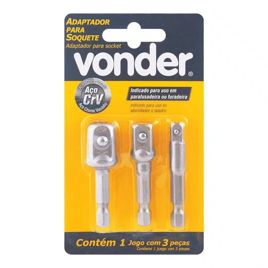 Jogo de Adaptadores para Soquetes com Haste 1/4 Vonder