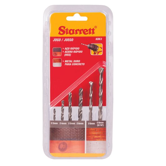 Jogo de Brocas para Aço e Concreto com 6 Peças em Milímetros Kbk3 - Starrett