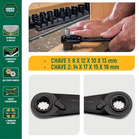 Jogo de Chaves com Catraca Quadbox X6 2 Peças St09059g Sata