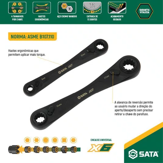 Jogo de Chaves com Catraca Quadbox X6 2 Peças St09059g Sata