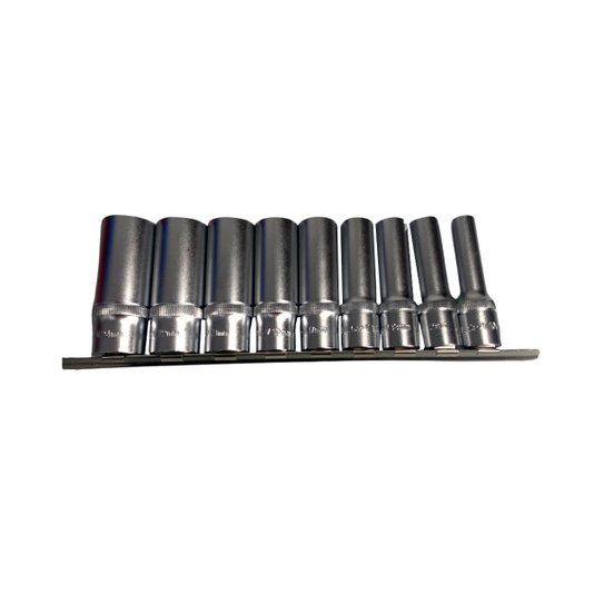 Jogo de Soquetes Sextavado Longo Encaixe 1/2 78mm 9 Peças
