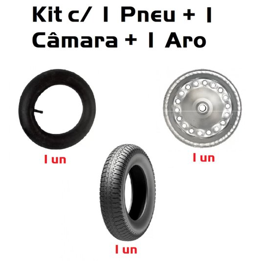Kit 1 Pneu + 1 Câmara de Ar + 1 Aro de Metal
