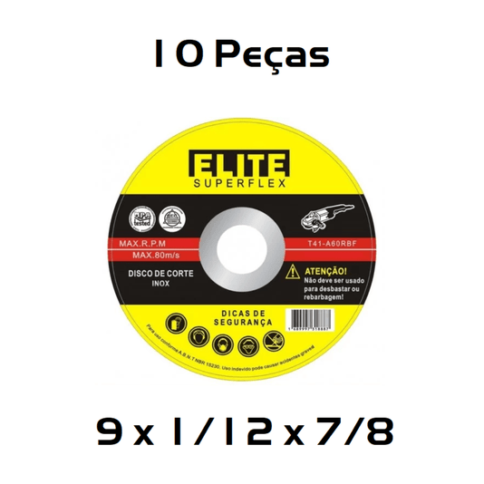 Kit 10 Disco de Corte Fino 9 x 1/12 x 7/8 Polegadas - Elite