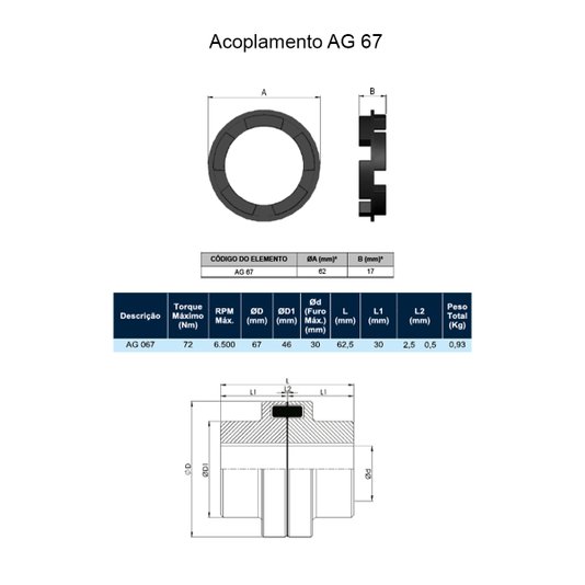 Kit 10 Elemento de Borracha para Acoplamento AG GR CG 067