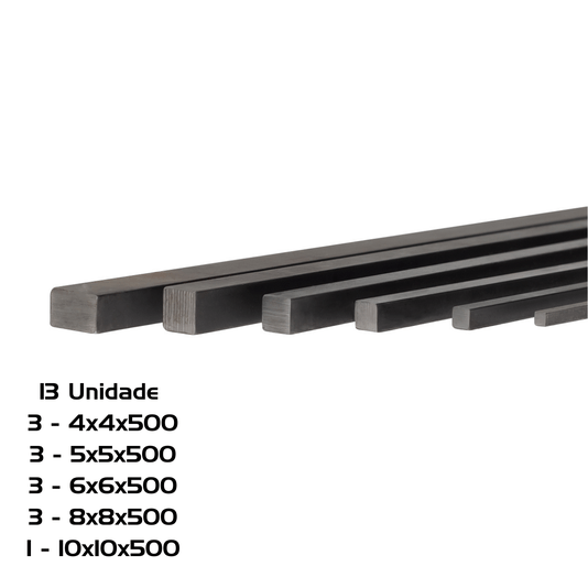 Kit 13 Chaveta 500mm 3=4X4 3=5X5 3=6X6 3=8X8 1=10X10