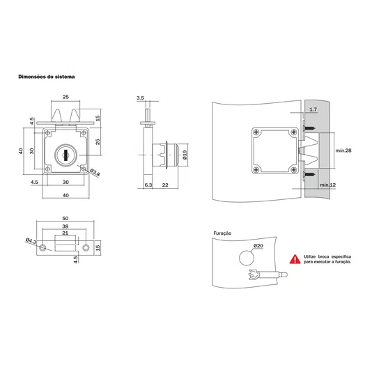 Kit 150 Fechadura Segredo Unico Gaveta com Batente 17 X 31mm