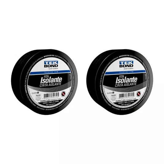 Kit 2 Fita Isolante Preta 19mm X 10 Metros Uso Geral Tekbond