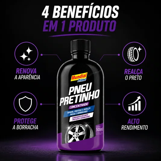 Kit 2 Pneu Pretinho 500ml Brilho Intenso Proteção Duradoura