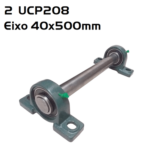 Kit 2 Rolamento UC208 + 2 Mancal P208 + 1 Eixo 40x500mm