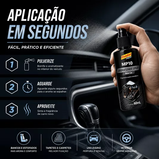 Kit 3 Aromatizante Perfume Automotivo 60ml Aroma Carro Novo