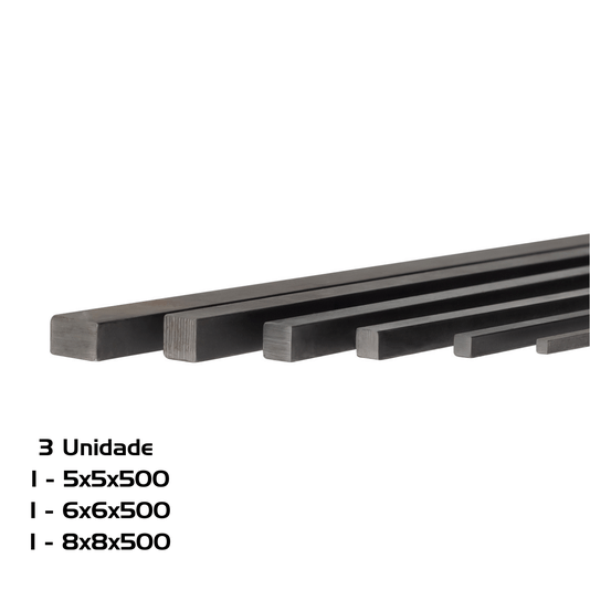 Kit 3 Chaveta 500mm 1 = 5 X 5 / 1 = 6 X 6 / 1 = 8 X 8