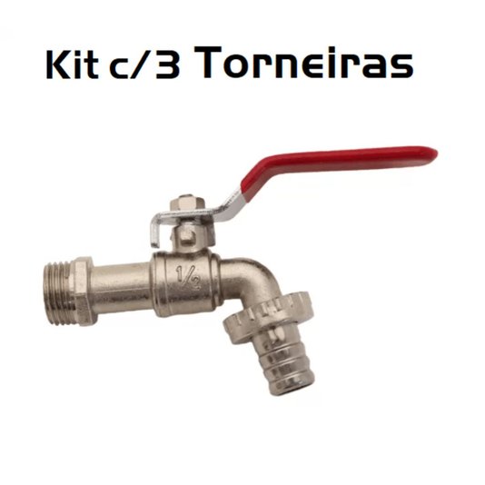 Kit 3 Torneiras de Jardim de Metal 1/2" com Alavanca