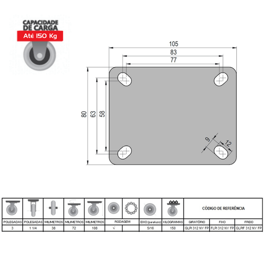 Kit 30 Rodízio Giratório Inox 3 Polegadas - Colson