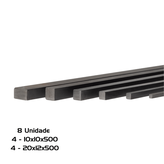 Kit 4 Chaveta 20x12x500 + 4 Chaveta 10x10x500mm