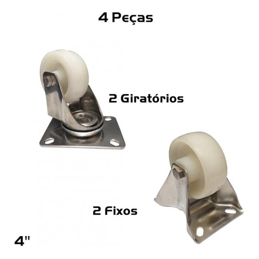 Kit 4 Rodízio Inox 4 Pol. 2 Giratórios e 2 Fixos 170kg