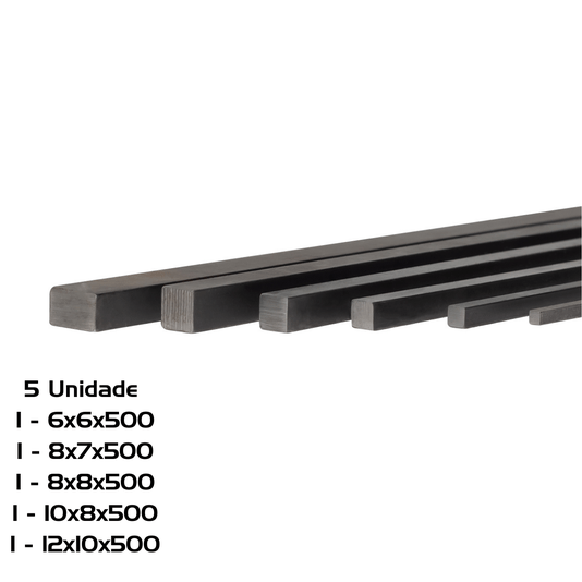 Kit 5 Chaveta 500mm 1= 6x6 1= 8x8 1= 8x7 1= 10x8 1