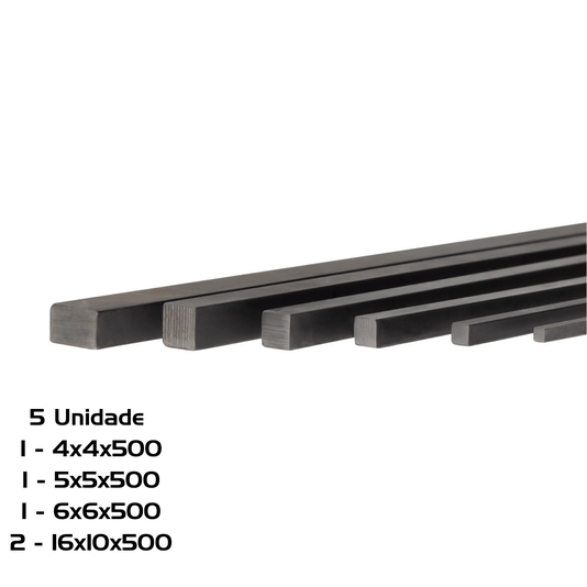 Kit 5 Chavetas 500mm 1= 4x4 1= 5x5 1= 6x6 2= 16x10