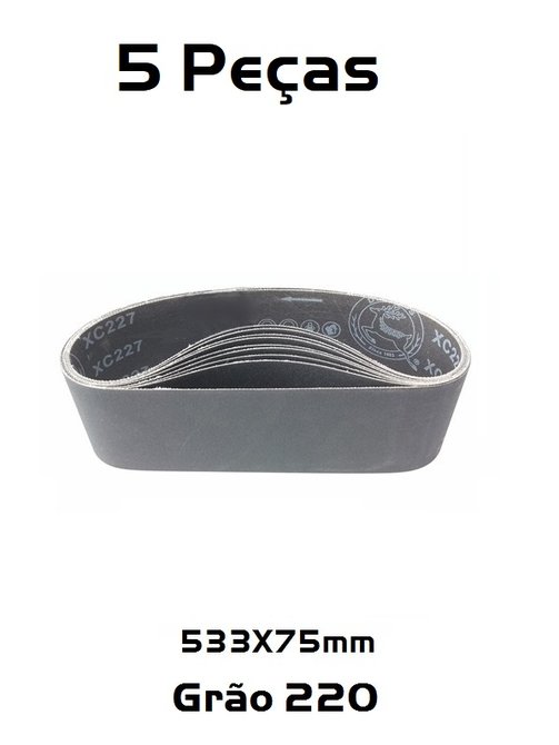 Kit 5 Cinta Correia Lixa Para Vidro 533 X 75mm Grão 220