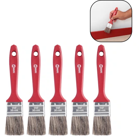 Kit 5 Trincha Pincel Gris 1.1/2 Polegadas Cabo Plástico