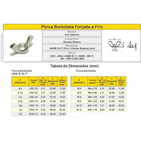 Kit 500 Porca Borboleta M6 Rosca Grossa Ma 1.00 Zincada