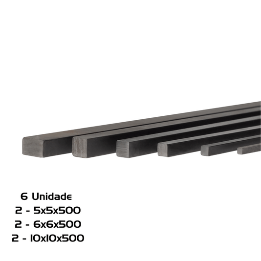 Kit 6 Chaveta 500mm 2 = 5 X 5 / 2 = 6 X 6 / 2 = 10 X 10