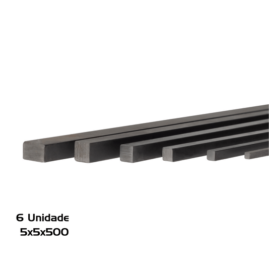 Kit 6 Chavetas Quadrada Barra 5x5x500mm em Aço 1045