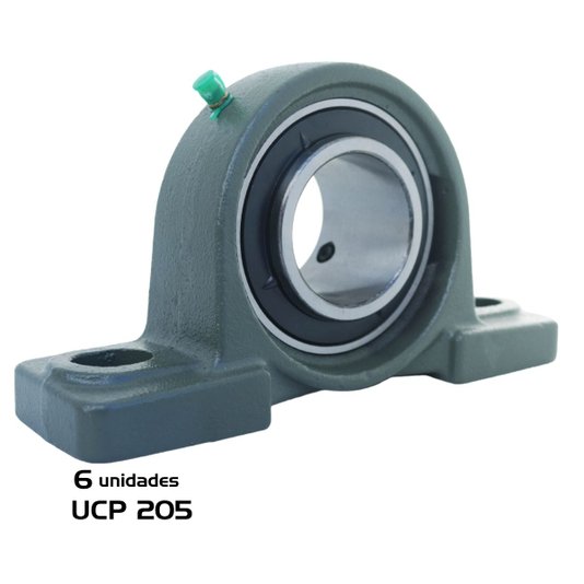 Kit 6 Mancal Pedestal + Rolamento Ucp205 Ucp 205 Eixo 25mm