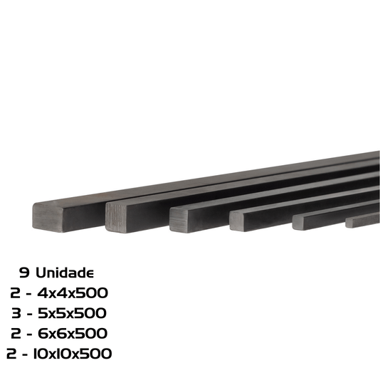 Kit 9 Chavetas 500mm 2 = 4X4 3= 5X5 2 = 6X6 2 = 10X10