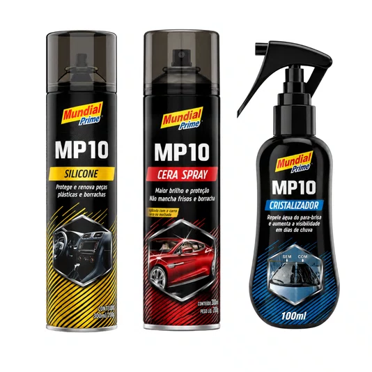 Kit Estética Automotiva Cera + Silicone + Cristalizador Água