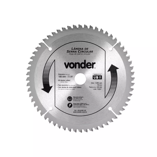 Lâmina de Serra Circular para Alumínio 185 X 20mm 60 Dentes