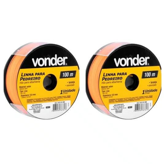 Linha Nylon P/ Pedreiro 0,8 X 100 Metros Laranja Vonder 2 UN