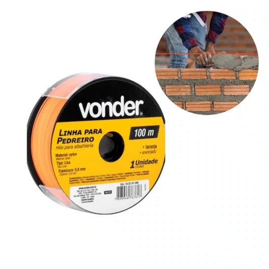 Linha Nylon P/ Pedreiro 0,8 X 100 Metros Laranja Vonder 2 UN