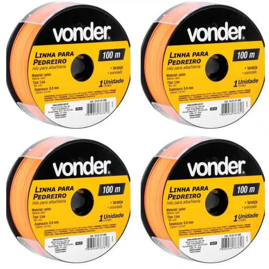 Linha Nylon P/ Pedreiro 0,8 X 100 Metros Laranja Vonder 4 UN