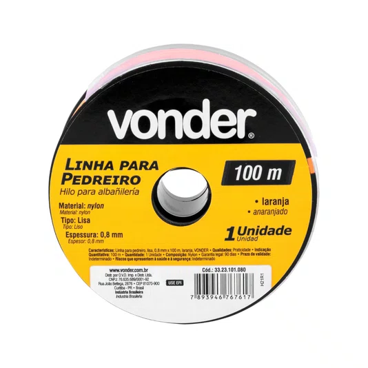 Linha Nylon para Pedreiro 0,8 X 100 Metros Laranja Vonder