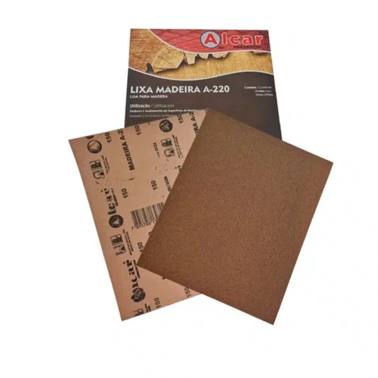 Lixa para Madeira Grão P220 A-220 225 X 275 Mm com 25 Unidades Alcar