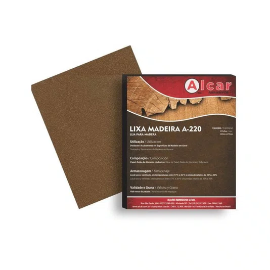Lixa para Madeira Grão P220 A-220 225 X 275 Mm com 25 Unidades Alcar
