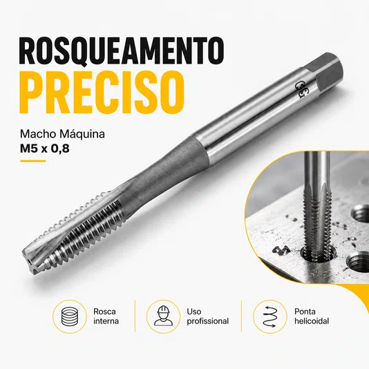 Macho Maquina M5 X 0,8 Ponta Helicoidal Haste Passante