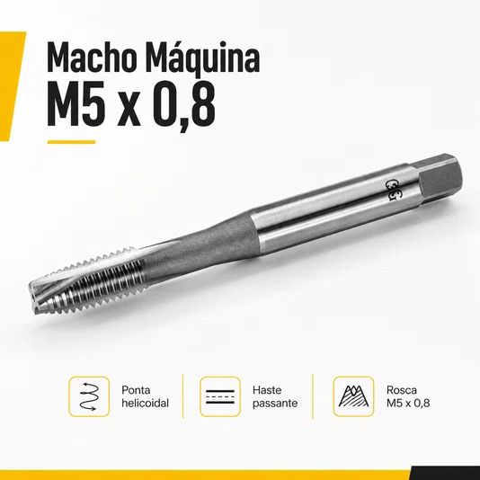 Macho Maquina M5 X 0,8 Ponta Helicoidal Haste Passante
