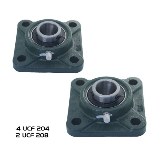 Mancal Quadrado Flange com Rolamento UCF204 + UCF208 - 6 Und