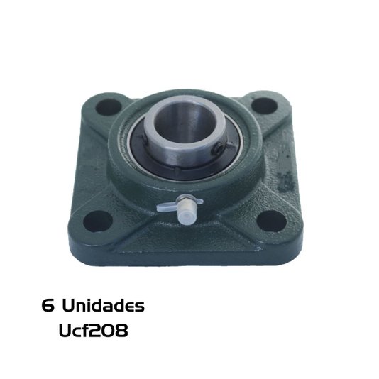 Mancal Quadrado + Rolamento Ucf208 Eixo 40mm 6 Unidade