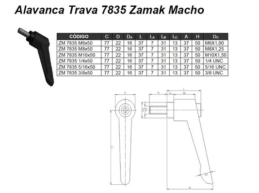 Manipulo Alavanca Trava Macho M6 X 16 Inox 7835