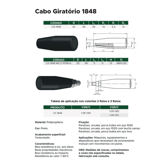 Manipulo Cabo Giratório Para Volante Ind. M6X1,0 25 Und