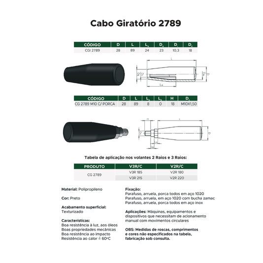 Manipulo Cabo Giratório Para Volante industrial M10- 2 Und