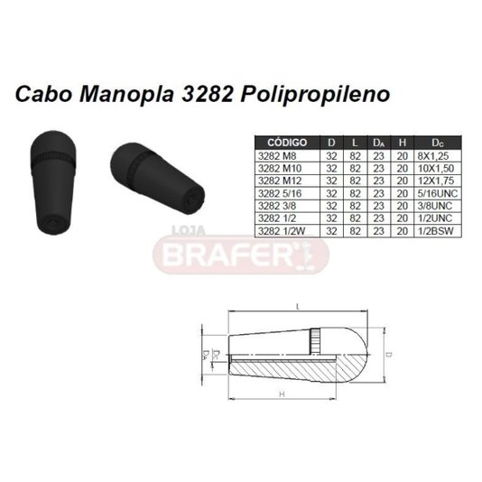 Manipulo Cabo Manopla 3282 5/16 em Polipropileno